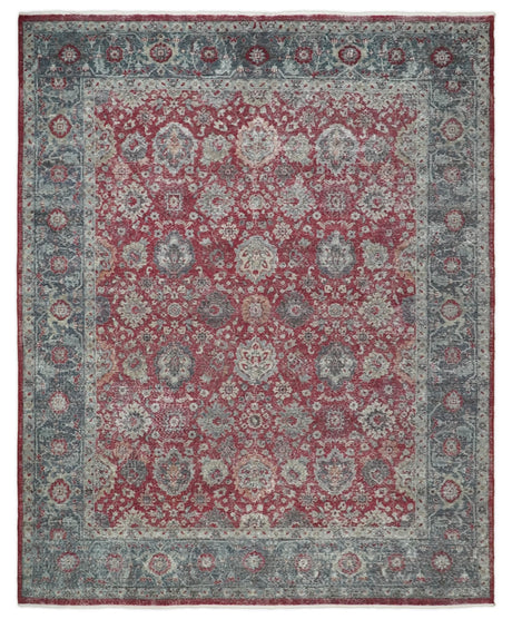 Vintage Hand Knotted 8x10 Traditional Oxidized Textured Low Pile Wool Rug | TRD2122810