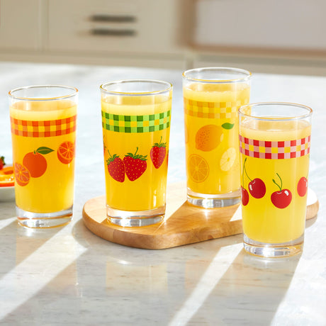 Vintage Juice Glasses, 11 ounce, Assorted, Set of 4