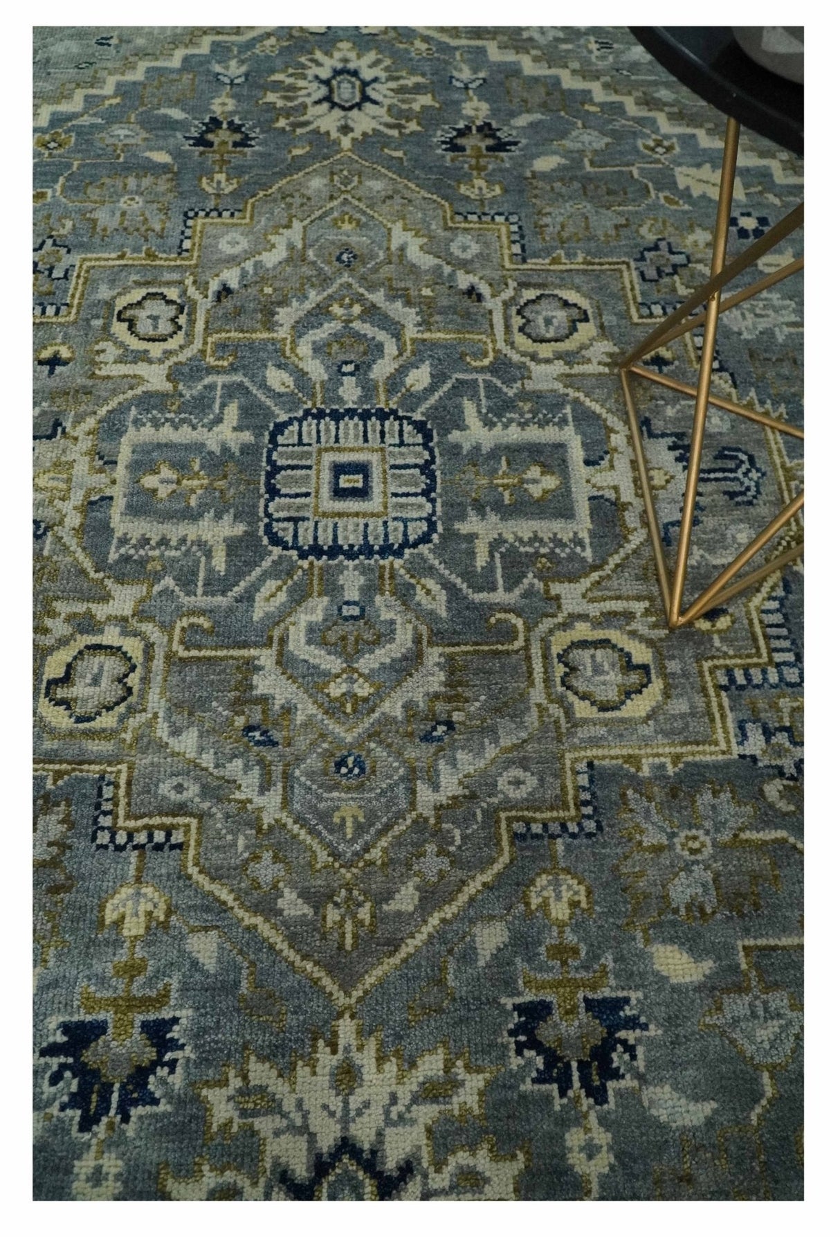 Vintage Style 8x10 Hand Knotted Heriz Serapi Gray, Beige and Blue Traditional Area Rug