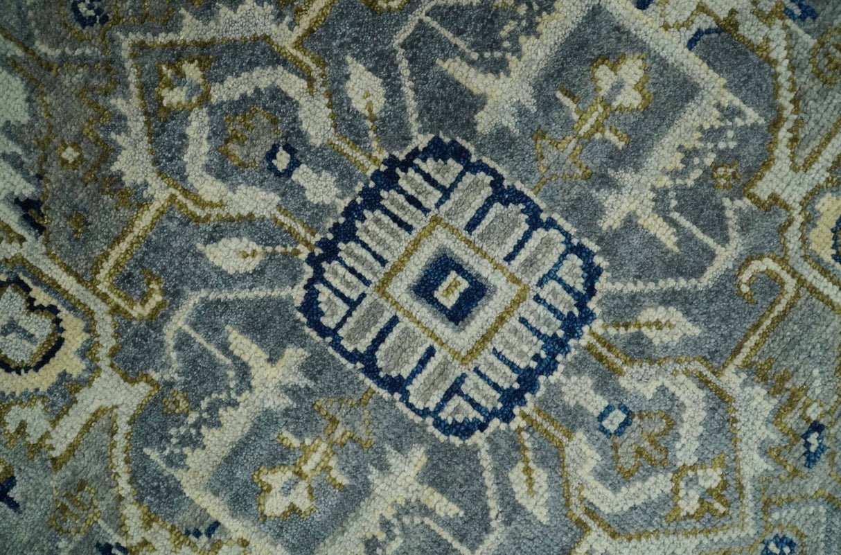 Vintage Style 8x10 Hand Knotted Heriz Serapi Gray, Beige and Blue Traditional Area Rug