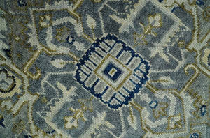 Vintage Style 8x10 Hand Knotted Heriz Serapi Gray, Beige and Blue Traditional Area Rug