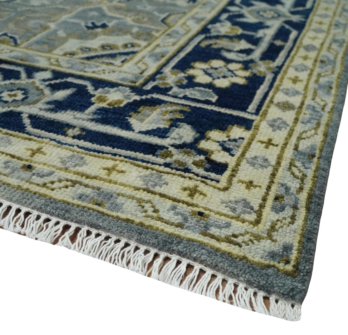 Vintage Style 8x10 Hand Knotted Heriz Serapi Gray, Beige and Blue Traditional Area Rug