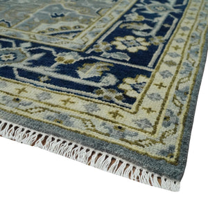 Vintage Style 8x10 Hand Knotted Heriz Serapi Gray, Beige and Blue Traditional Area Rug