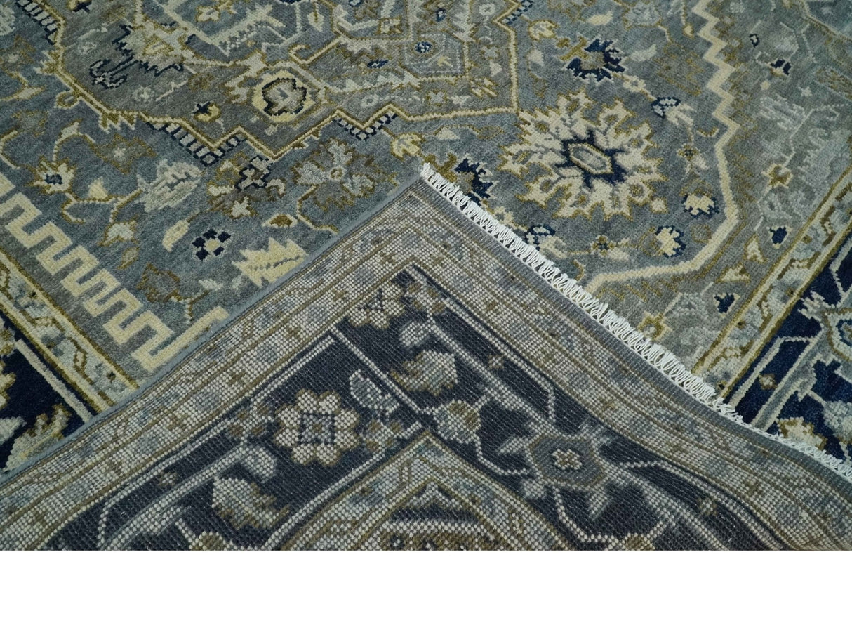 Vintage Style 8x10 Hand Knotted Heriz Serapi Gray, Beige and Blue Traditional Area Rug