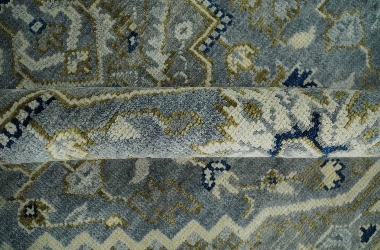 Vintage Style 8x10 Hand Knotted Heriz Serapi Gray, Beige and Blue Traditional Area Rug