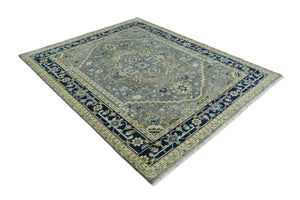 Vintage Style 8x10 Hand Knotted Heriz Serapi Gray, Beige and Blue Traditional Area Rug