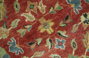 Vintage Style 9x12 Fine Hand Knotted Rust, Olive and Beige Traditional Serapi wool rug