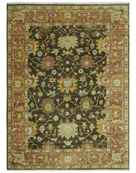 Vintage Style Antique design Green and Rust 8x10 Traditional Floral wool area rug