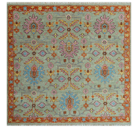 Vintage Style Beige, Rust, Pink and Blue Hand Knotted Traditional Oushak Multi Size wool Area Rug