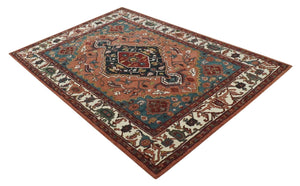 Vintage Style Black, Rust, Teal and Ivory Hand Tufted 8x10 Traditional wool Area Rug