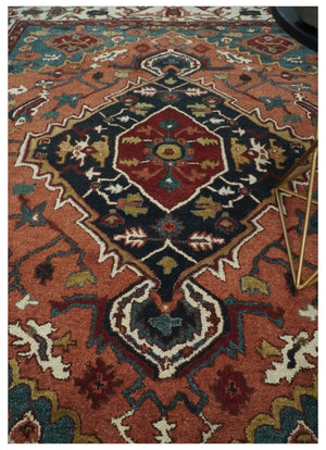 Vintage Style Black, Rust, Teal and Ivory Hand Tufted 8x10 Traditional wool Area Rug