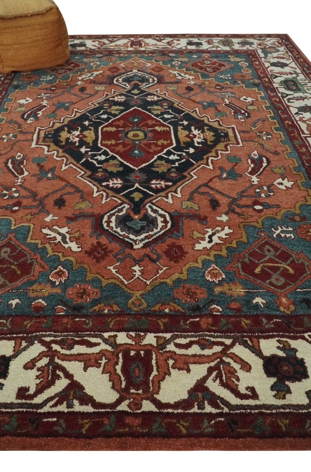 Vintage Style Black, Rust, Teal and Ivory Hand Tufted 8x10 Traditional wool Area Rug