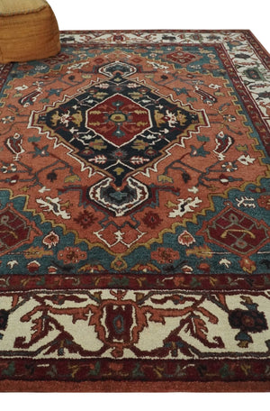 Vintage Style Black, Rust, Teal and Ivory Hand Tufted 8x10 Traditional wool Area Rug