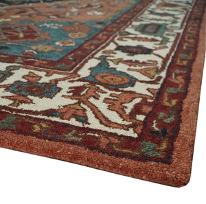 Vintage Style Black, Rust, Teal and Ivory Hand Tufted 8x10 Traditional wool Area Rug