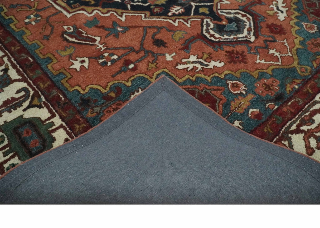 Vintage Style Black, Rust, Teal and Ivory Hand Tufted 8x10 Traditional wool Area Rug
