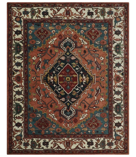 Vintage Style Black, Rust, Teal and Ivory Hand Tufted 8x10 Traditional wool Area Rug