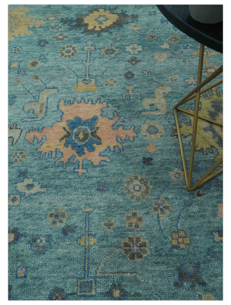 Vintage Style Blue, Beige and silver Hand Knotted Traditional Oushak wool area Rug