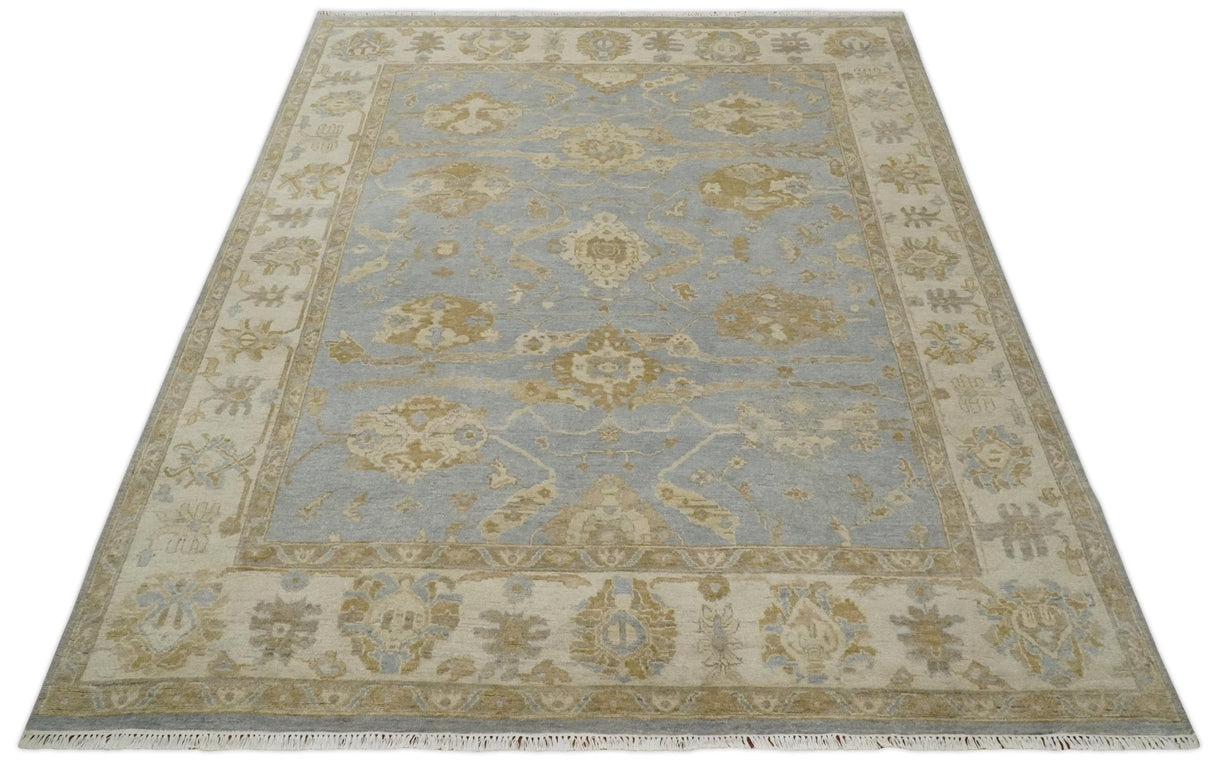 Vintage Style Charcoal, Beige and Olive 8x10 Hand knotted Oushak wool Area Rug