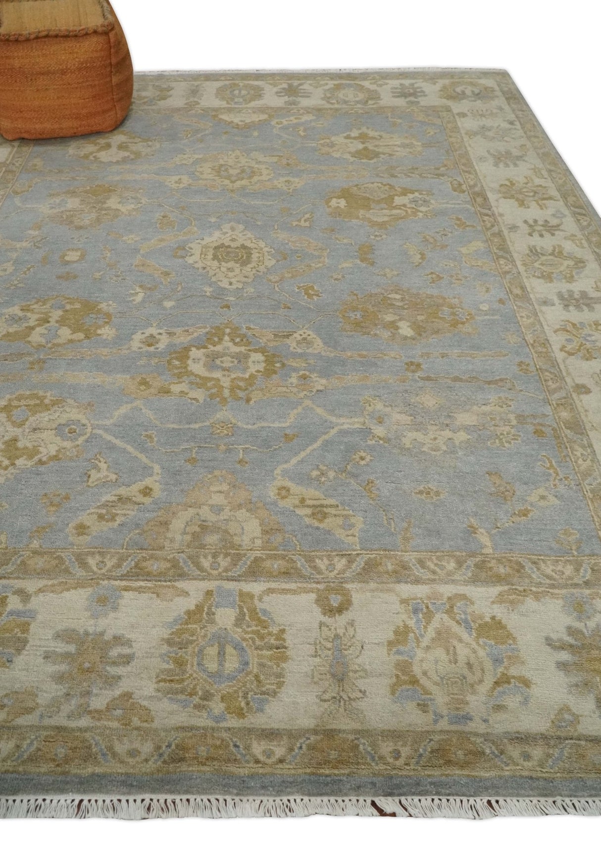 Vintage Style Charcoal, Beige and Olive 8x10 Hand knotted Oushak wool Area Rug