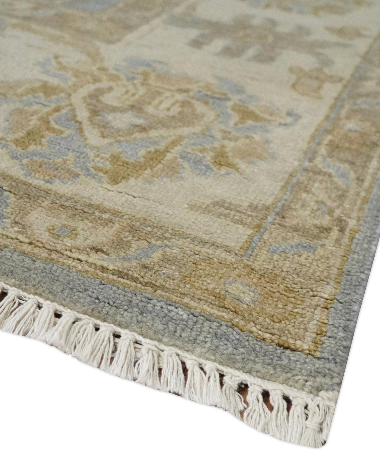 Vintage Style Charcoal, Beige and Olive 8x10 Hand knotted Oushak wool Area Rug