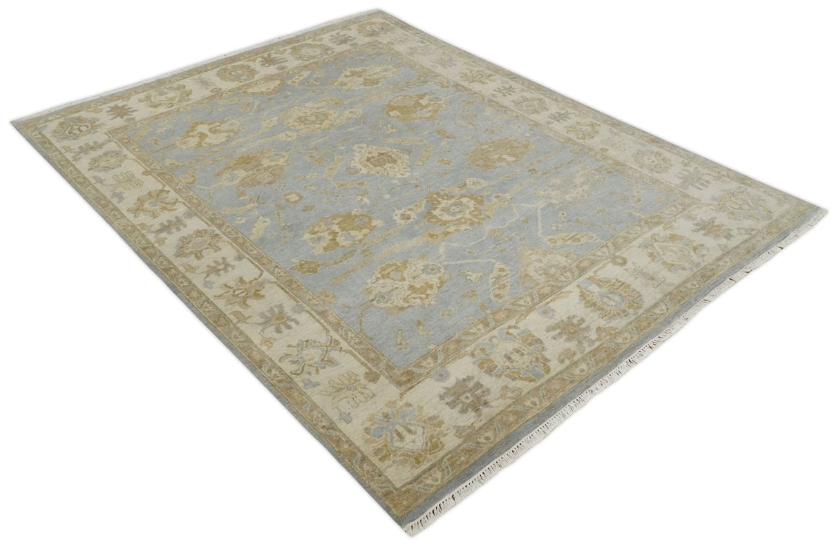 Vintage Style Charcoal, Beige and Olive 8x10 Hand knotted Oushak wool Area Rug