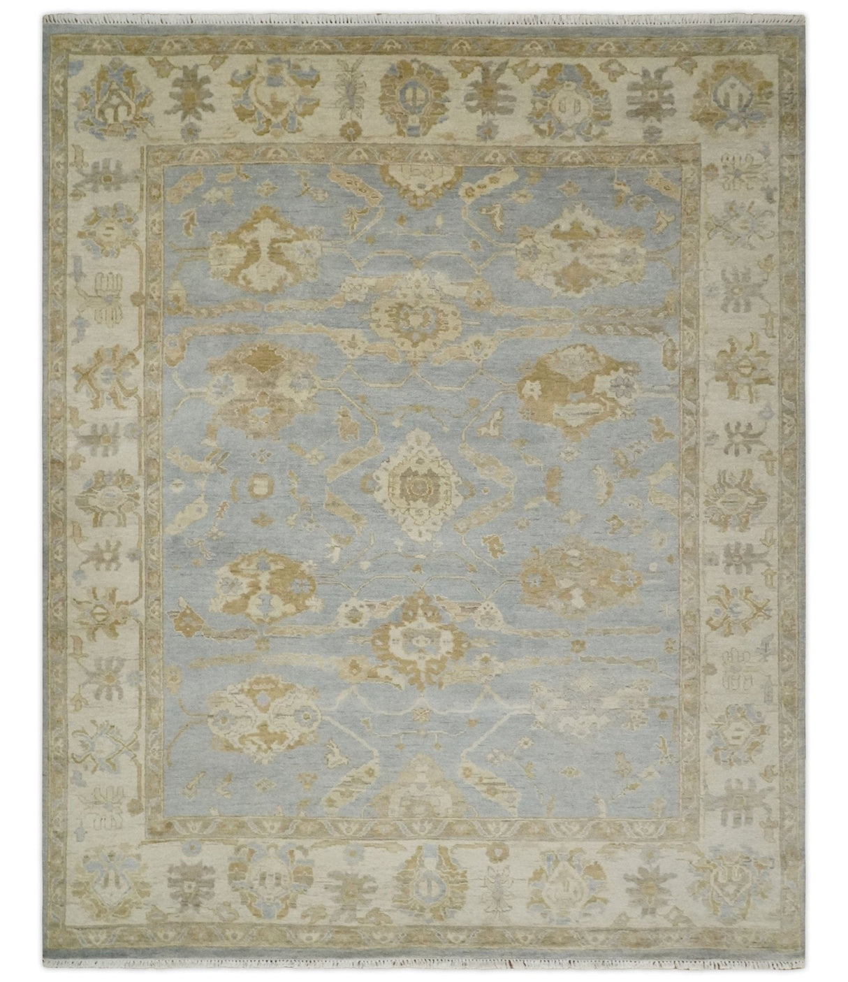 Vintage Style Charcoal, Beige and Olive 8x10 Hand knotted Oushak wool Area Rug