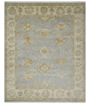 Vintage Style Charcoal, Beige and Olive 8x10 Hand knotted Oushak wool Area Rug