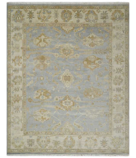 Vintage Style Charcoal, Beige and Olive 8x10 Hand knotted Oushak wool Area Rug