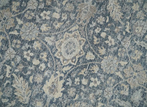 Vintage Style Hand Knotted 9x12 Traditional Blue and Beige Antique Textured Low Pile Distressed Wool Rug