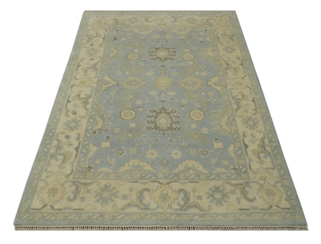 Vintage Style Hand Knotted Gray and Beige 6x9 Traditional Oriental Oushak wool rug