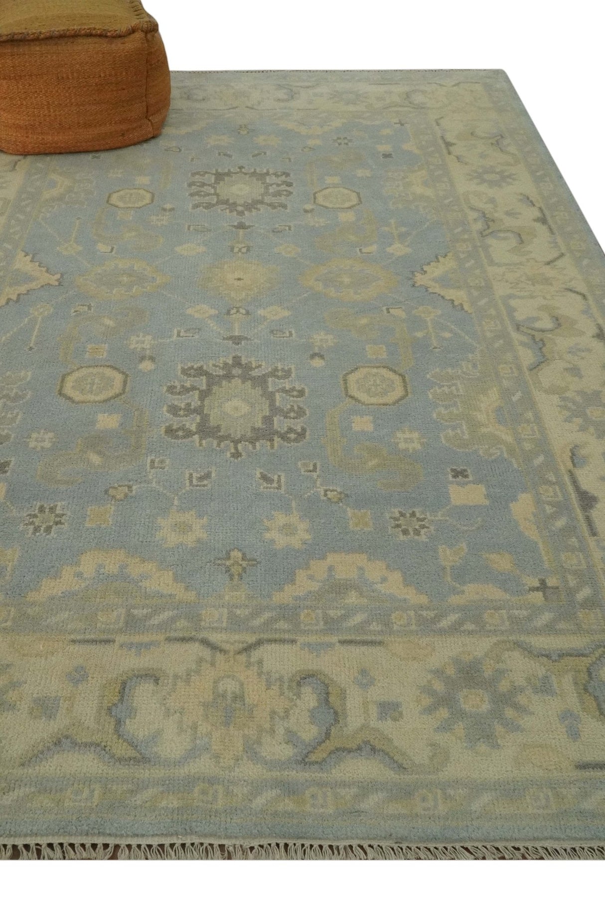 Vintage Style Hand Knotted Gray and Beige 6x9 Traditional Oriental Oushak wool rug