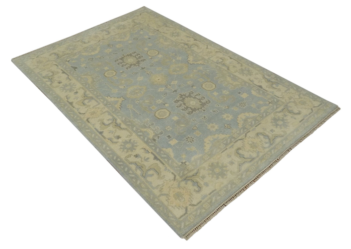 Vintage Style Hand Knotted Gray and Beige 6x9 Traditional Oriental Oushak wool rug