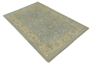 Vintage Style Hand Knotted Gray and Beige 6x9 Traditional Oriental Oushak wool rug