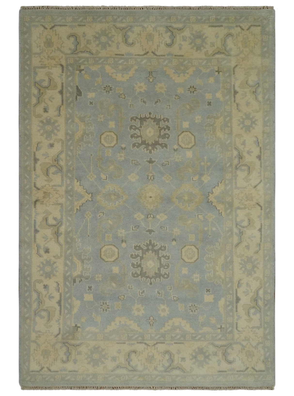 Vintage Style Hand Knotted Gray and Beige 6x9 Traditional Oriental Oushak wool rug