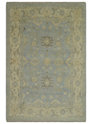 Vintage Style Hand Knotted Gray and Beige 6x9 Traditional Oriental Oushak wool rug