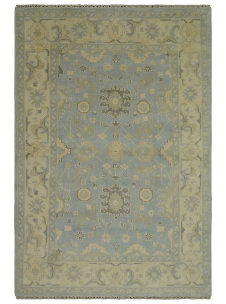 Vintage Style Hand Knotted Gray and Beige 6x9 Traditional Oriental Oushak wool rug