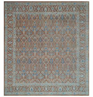 Vintage Style Hand Knotted Serapi Blue and Rust Traditional Custom Made Area Rug
