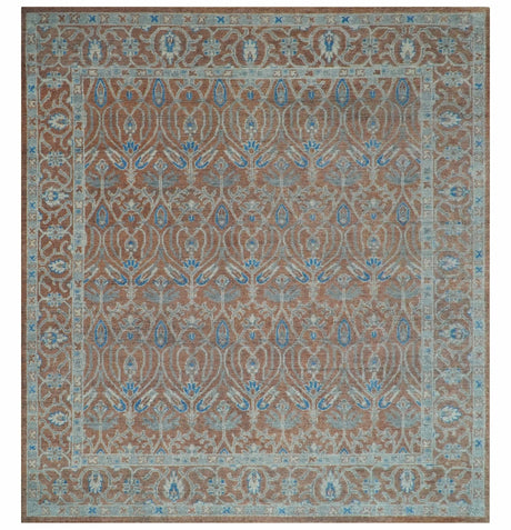 Vintage Style Hand Knotted Serapi Blue and Rust Traditional Custom Made Area Rug