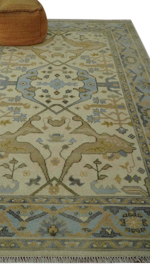 Vintage Style Ivory, Beige and Gray 6x9 Hand Knotted Traditional Oriental Oushak wool rug