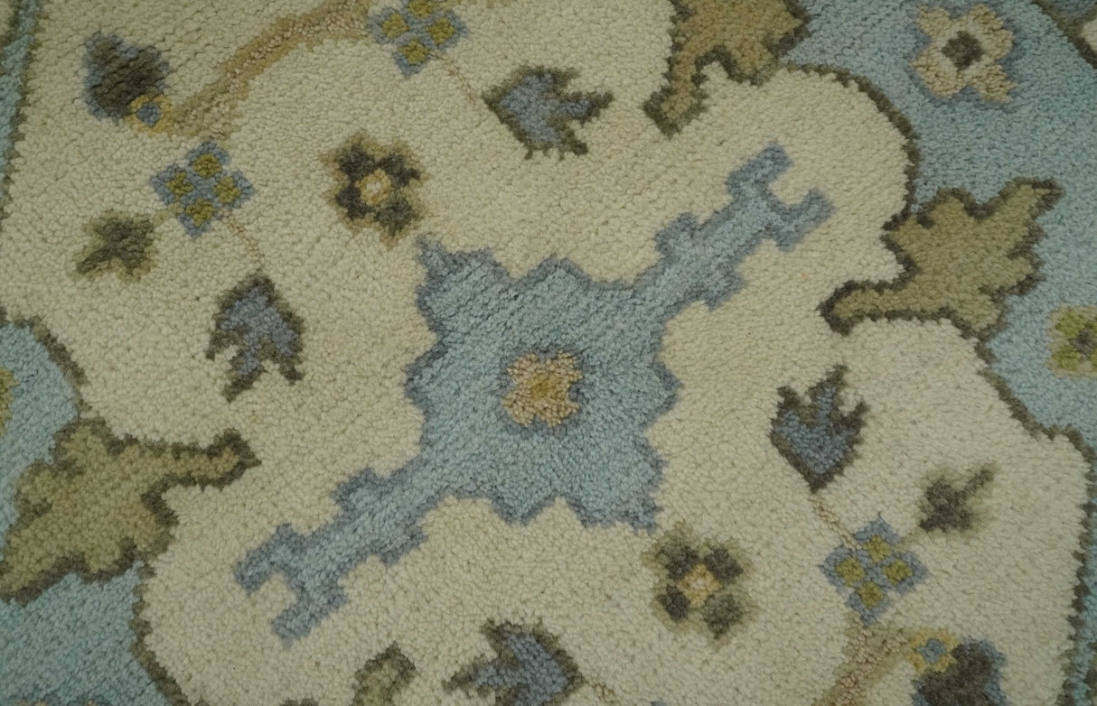 Vintage Style Ivory, Beige and Gray 6x9 Hand Knotted Traditional Oriental Oushak wool rug