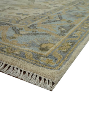 Vintage Style Ivory, Beige and Gray 6x9 Hand Knotted Traditional Oriental Oushak wool rug