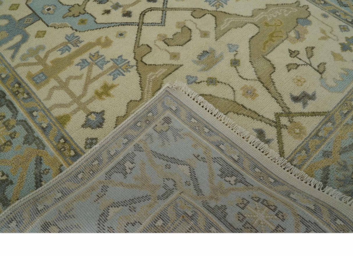 Vintage Style Ivory, Beige and Gray 6x9 Hand Knotted Traditional Oriental Oushak wool rug