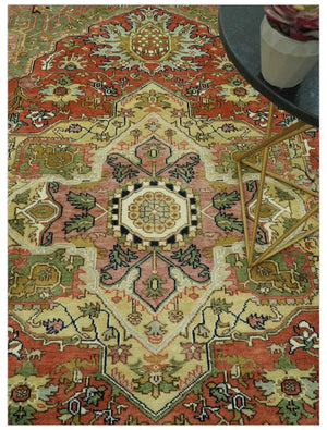 Vintage Style Olive, Rust and Ivory Fine Hand Knotted 8x10 wool area rug