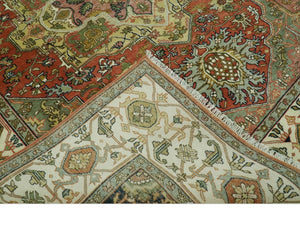 Vintage Style Olive, Rust and Ivory Fine Hand Knotted 8x10 wool area rug