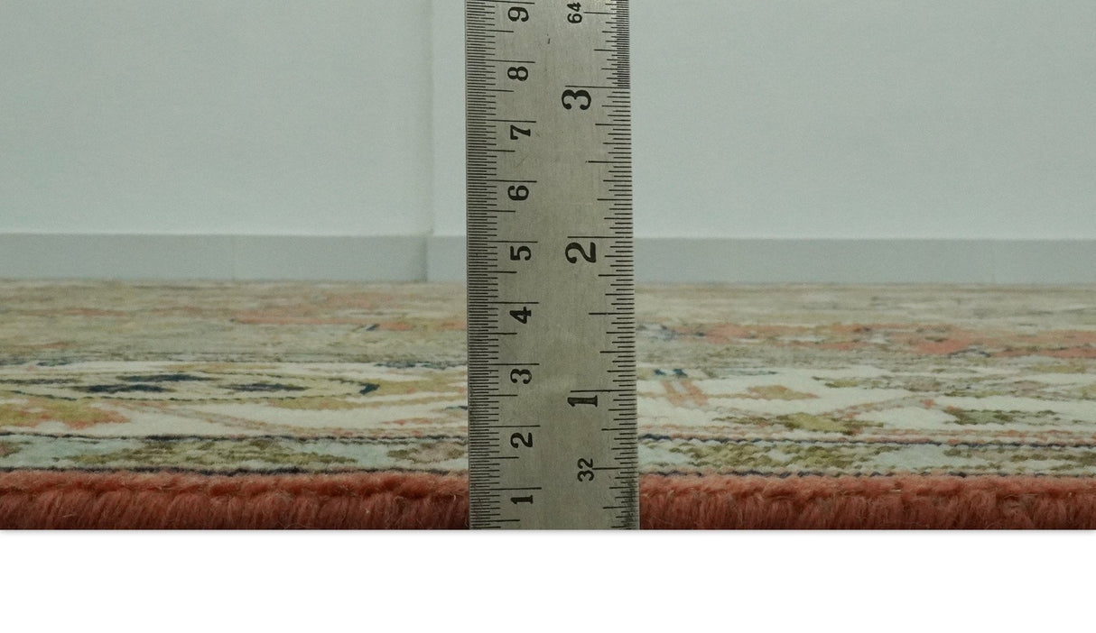 Vintage Style Olive, Rust and Ivory Fine Hand Knotted 8x10 wool area rug