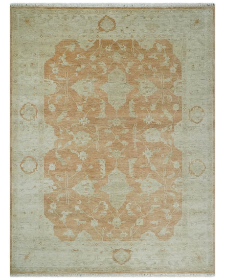 Vintage Style Rust and Beige Hand knotted Traditional Oushak 8x10 and 9x12 wool Area Rug
