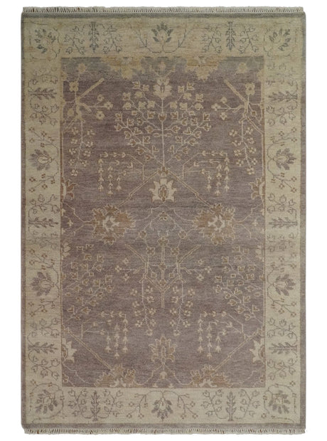 Vintage Style Tree of life Purple and Taupe Hand Knotted wool area rug