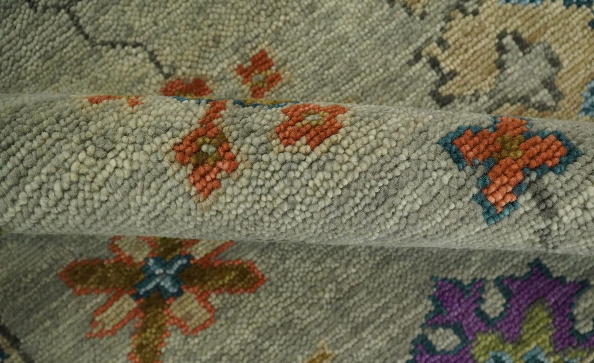Vintage Style Vibrant Colorful Beige, Blue and Rust Hand Knotted Traditional Oushak Multi Size wool Area Rug