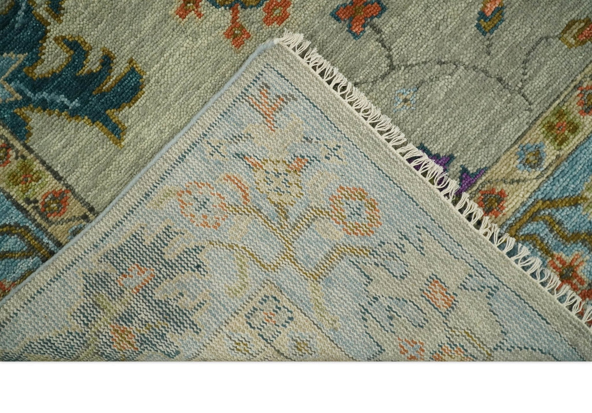 Vintage Style Vibrant Colorful Beige, Blue and Rust Hand Knotted Traditional Oushak Multi Size wool Area Rug