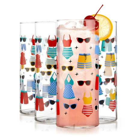 Vintage Swimsuits Cooler Glasses, 16 ounce, Set of 4